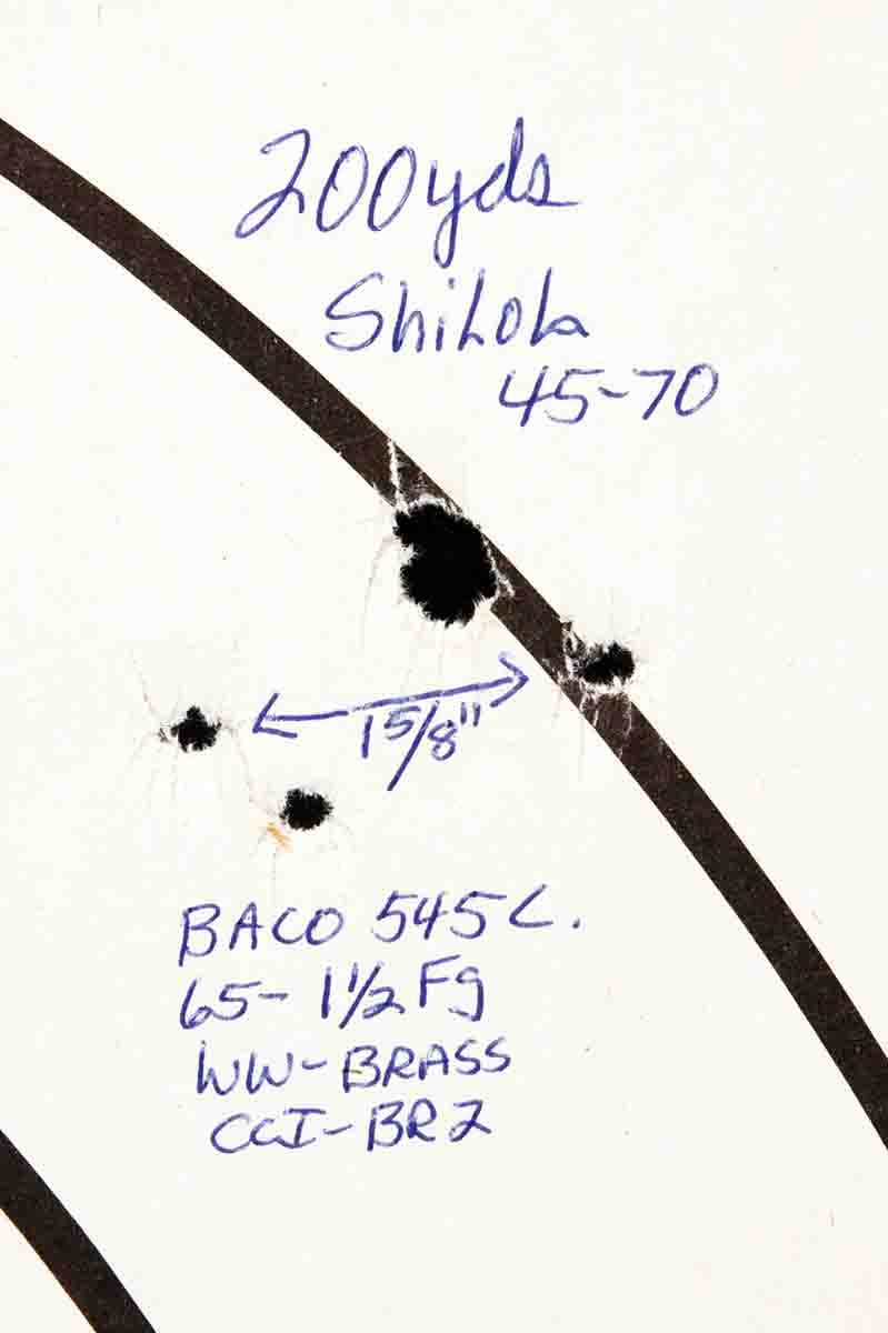 After Mike settled upon a consistent alloy, he began to achieve 200-yard groups like this with his BPCR Silhouette rifles.